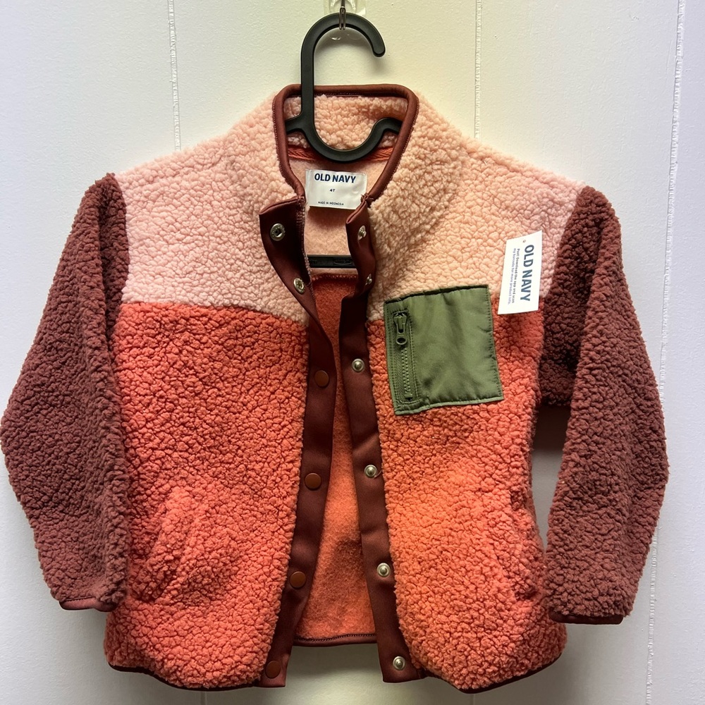 Old Navy Unisex Color-Block Sherpa Button Up Toddler Jacket.